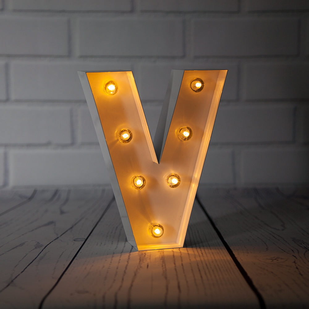 White Marquee Light Letter &#39;V&#39; LED Metal Sign (8 Inch, Battery Operated w/ Timer) - PaperLanternStore.com - Paper Lanterns, Decor, Party Lights &amp; More