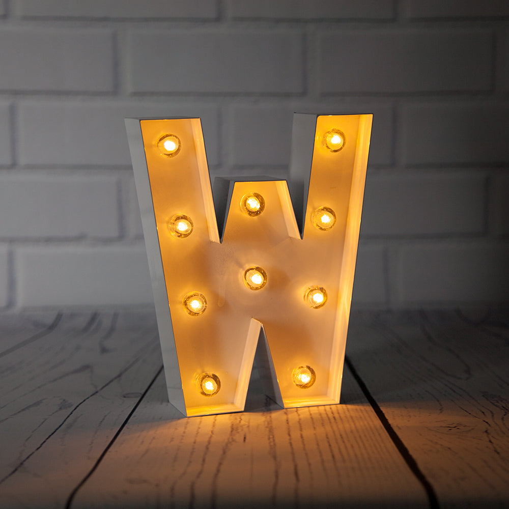 White Marquee Light Letter 'W' LED Metal Sign (8 Inch, Battery Operated w/ Timer) - PaperLanternStore.com - Paper Lanterns, Decor, Party Lights & More