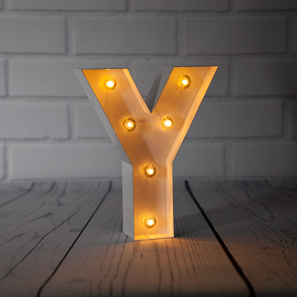 White Marquee Light Letter &#39;Y&#39; LED Metal Sign (8 Inch, Battery Operated w/ Timer) - PaperLanternStore.com - Paper Lanterns, Decor, Party Lights &amp; More