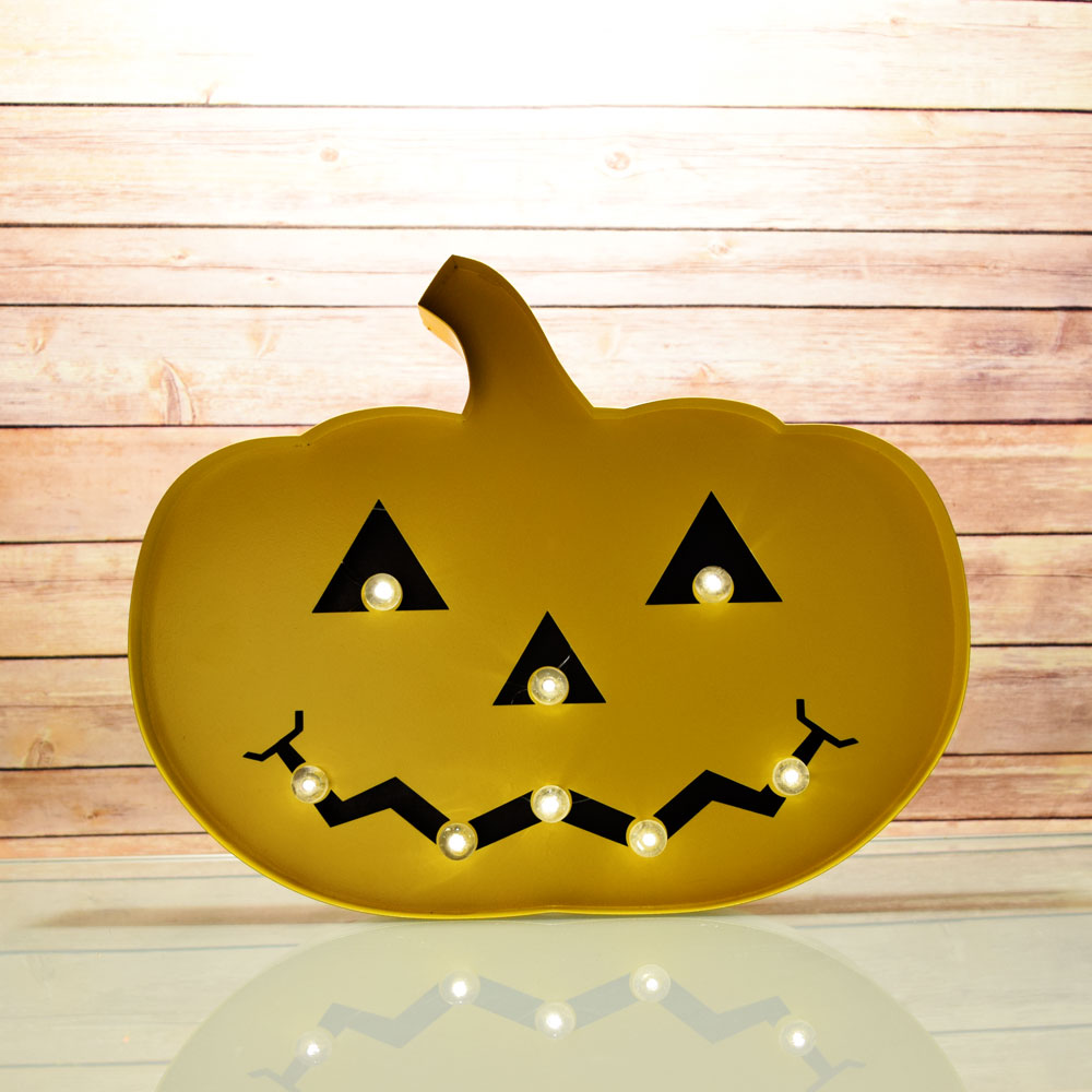 Halloween Marquee Light Jack-O-Lantern 2 LED Metal Sign (Battery Operated) - PaperLanternStore.com - Paper Lanterns, Decor, Party Lights &amp; More