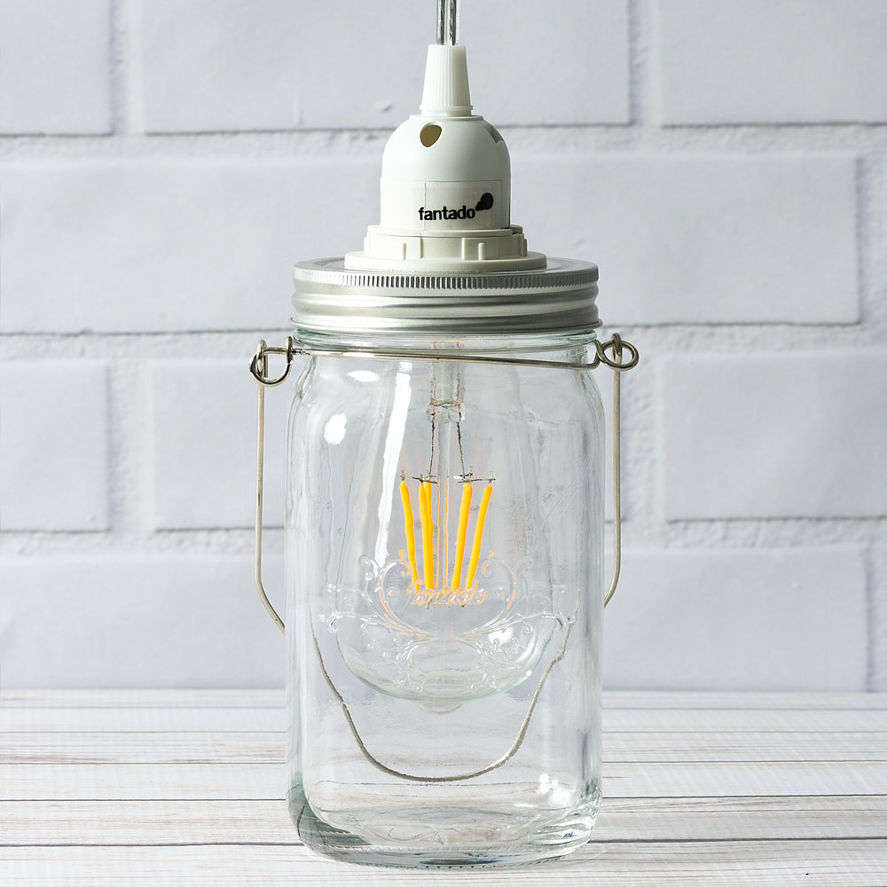 Fantado Mason Jar Pendant Light Kit, Wide Mouth, Clear Cord, 15FT - PaperLanternStore.com - Paper Lanterns, Decor, Party Lights & More