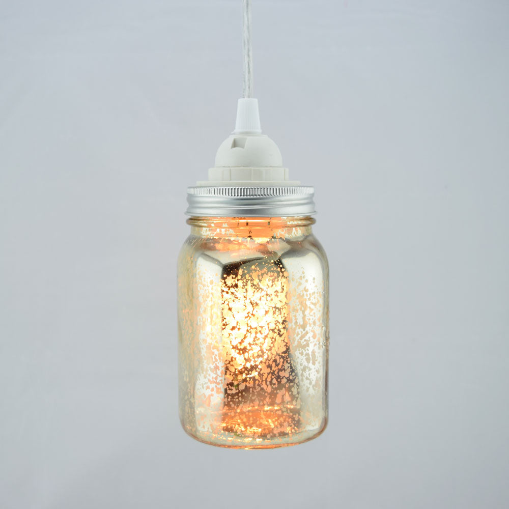 Gold Mercury Glass Mason Jar Pendant Light Kit, Regular Mouth, Clear Cord, 15FT - PaperLanternStore.com - Paper Lanterns, Decor, Party Lights &amp; More