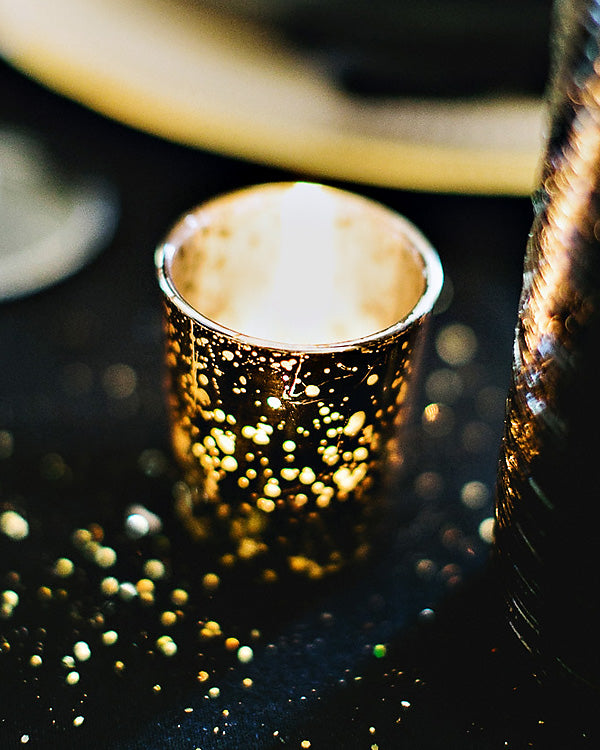 6 Pack | Vintage Mercury Glass Candle Holders (2.5-Inch, Lila Design, Liquid Motif, Gold) - For Use with Tea Lights - For Parties, Weddings and Homes - PaperLanternStore.com - Paper Lanterns, Decor, Party Lights & More