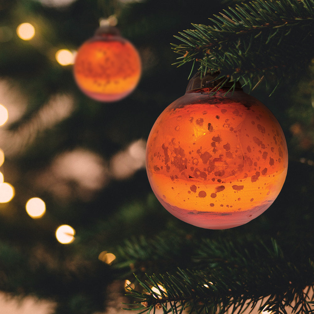2.5" Orange Ava Mercury Glass Ball Ornament Christmas Holiday Decoration
