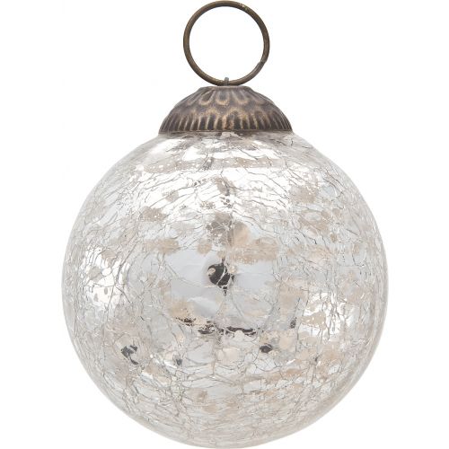 3-PACK | 3" Silver Lana Mercury Crackle Ball Glass Ornament Christmas Tree Decoration