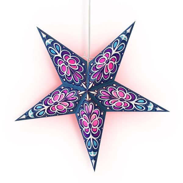 24" Blue Merry Gold Glitter Paper Star Lantern, Hanging Wedding & Party