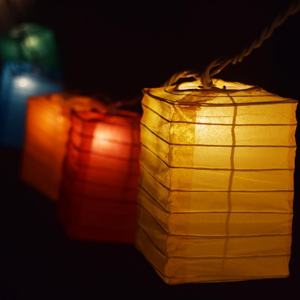 Multi-Color Hako Box Shaped Paper Lantern String String Lights (8FT, Expandable) - PaperLanternStore.com - Paper Lanterns, Decor, Party Lights &amp; More