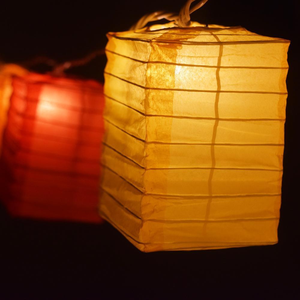 Multi-Color Hako Box Shaped Paper Lantern String String Lights (8FT, Expandable) - PaperLanternStore.com - Paper Lanterns, Decor, Party Lights &amp; More