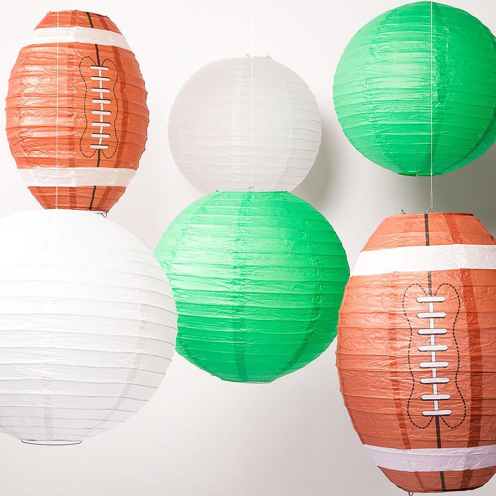 New York J Pro Football Paper Lanterns 6pc Combo Tailgating Party Pack (Green/White) - by PaperLanternStore.com - Paper Lanterns, Decor, Party Lights & More