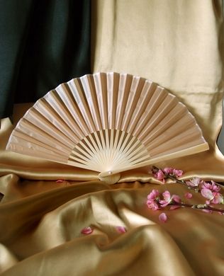BULK PACK (50) 9" Nude Silk Hand Fans for Weddings - PaperLanternStore.com - Paper Lanterns, Decor, Party Lights & More