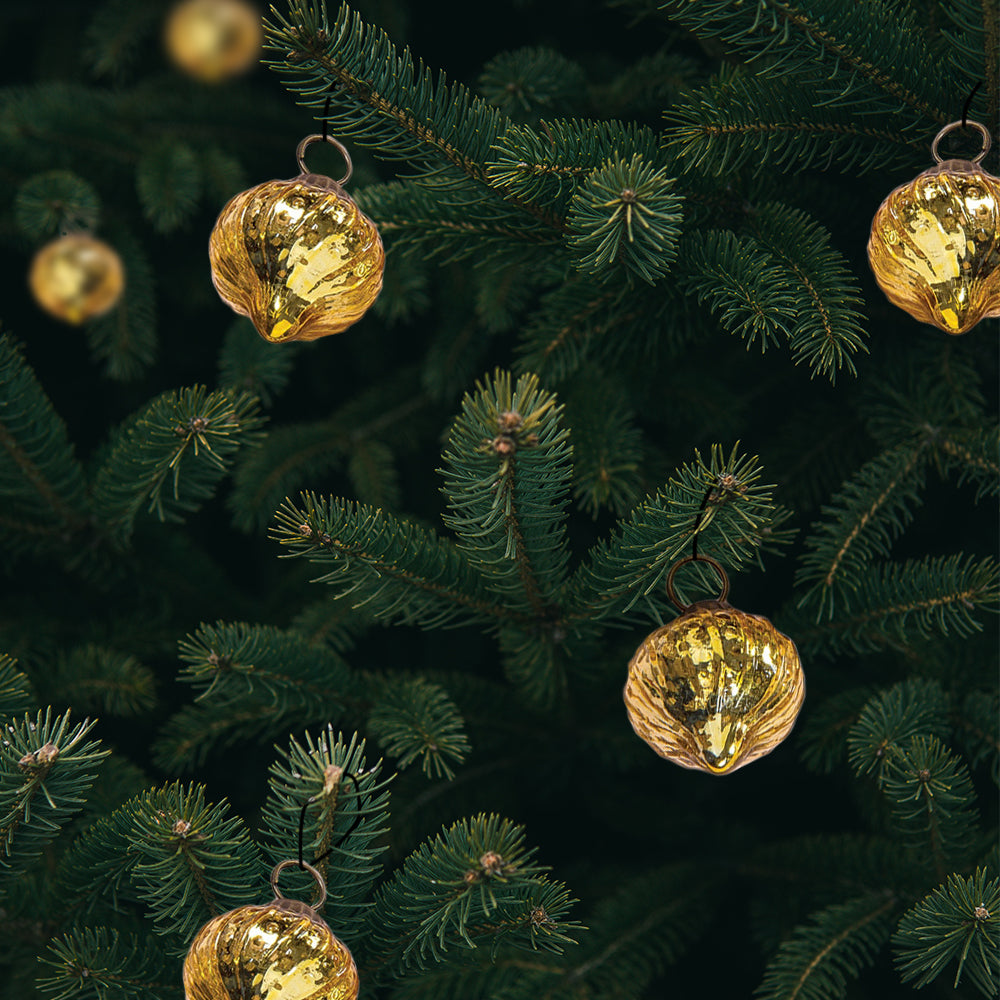 6 Pack | Mercury Glass Mini Ornaments (1.5-inch, Gold, Tania Design) - Great Gift Idea, Vintage-Style Decorations for Christmas and Home Decor