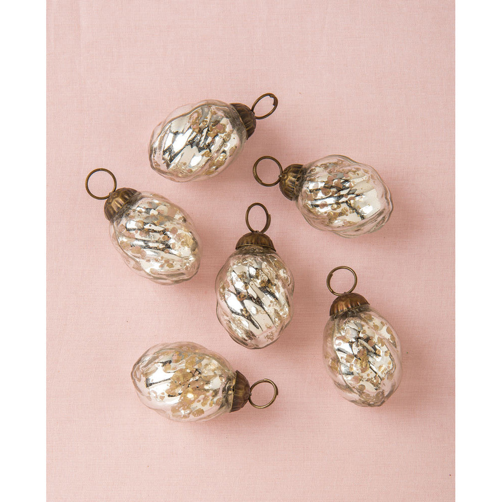 6 Pack | Mercury Glass Mini Ornaments (1.75-inch, Silver, Lois Design) - Great Gift Idea, Vintage-Style Decorations for Christmas and Home Decor