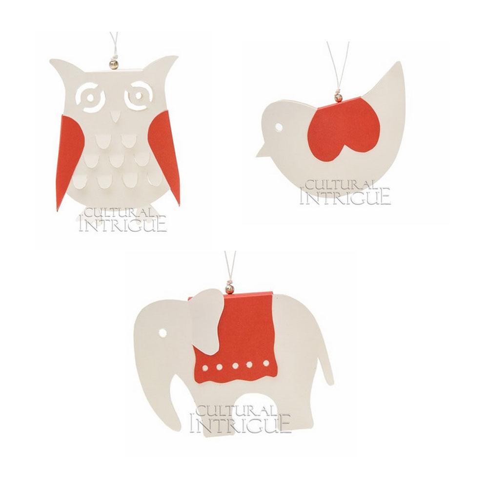 White and Red Kirigami Menagerie Ornament Set of 3 - PaperLanternStore.com - Paper Lanterns, Decor, Party Lights & More
