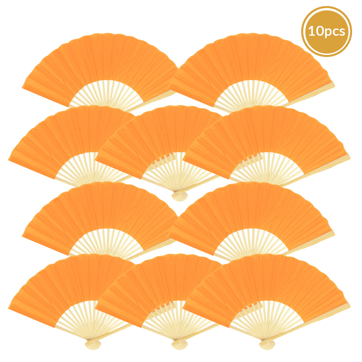 9" Orange Silk Hand Fans for Weddings (10 Pack)