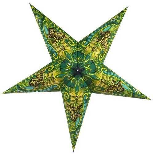 3-PACK + Cord | Green Oriental Swan 24&quot; Illuminated Paper Star Lanterns and Lamp Cord Hanging Decorations - PaperLanternStore.com - Paper Lanterns, Decor, Party Lights &amp; More