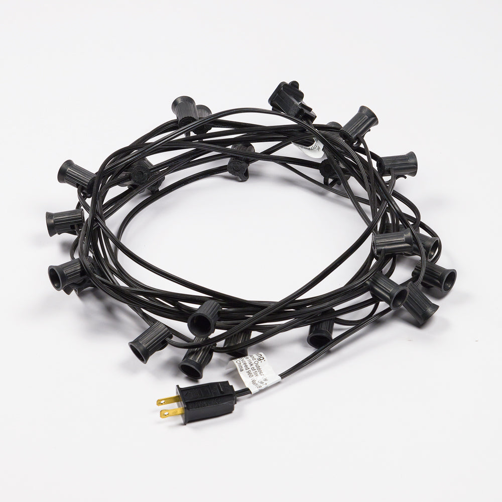 (Cord Only) 25 Socket Outdoor Patio DIY String Light, 28 FT Black Stringer w/ E12 Base (No Bulbs) - PaperLanternStore.com - Paper Lanterns, Decor, Party Lights & More