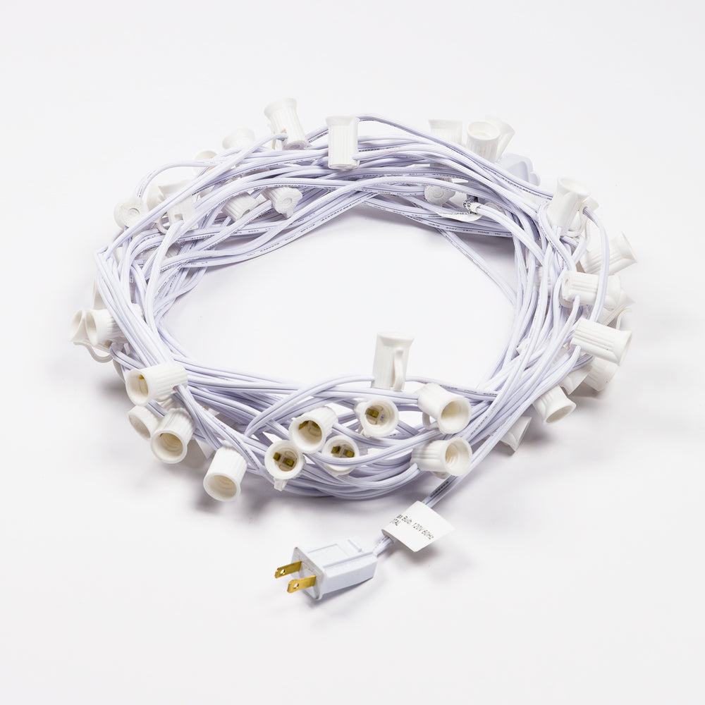 (Cord Only) 50 Socket Outdoor Patio DIY String Light, 51 FT White Stringer w/ E12 Base (No Bulbs) - PaperLanternStore.com - Paper Lanterns, Decor, Party Lights & More