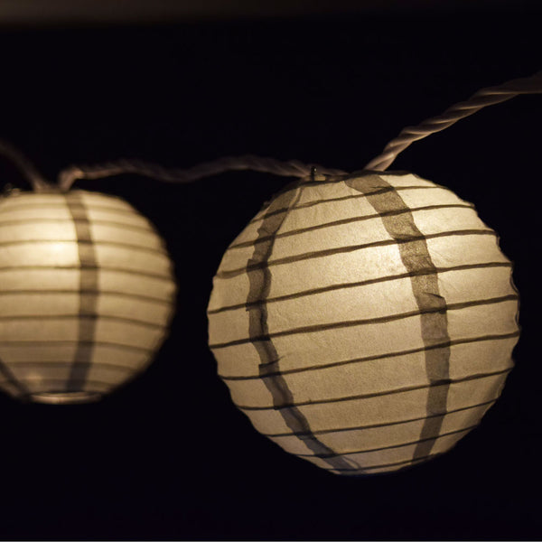 10 Socket Silver Round Paper Lantern Party String Lights (4 Inch