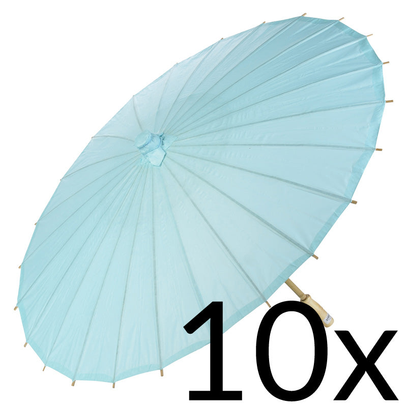 BULK PACK (10) 32&quot; Water Blue Paper Parasol Umbrellas with Elegant Handles - PaperLanternStore.com - Paper Lanterns, Decor, Party Lights &amp; More