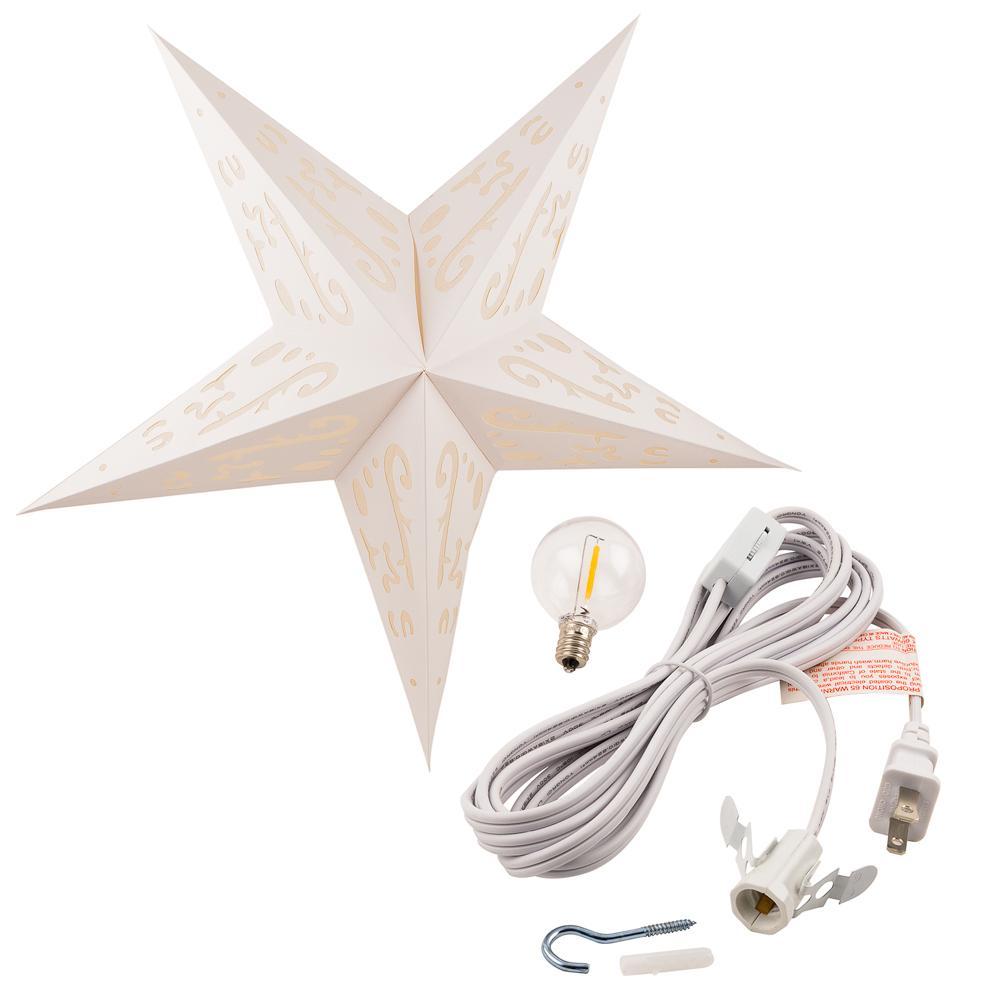 24&quot; White Star Lantern w/ Tissue, Kraftskiva COMBO KIT with 15-FT Electrical Cord - PaperLanternStore.com - Paper Lanterns, Decor, Party Lights &amp; More