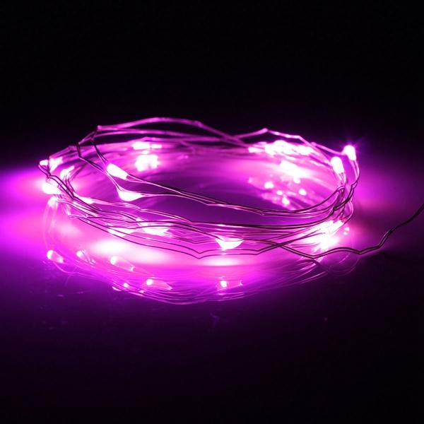 7.5 FT|20 LED Battery Operated Pink Fairy String Lights With Silver Wire - PaperLanternStore.com - Paper Lanterns, Decor, Party Lights & More