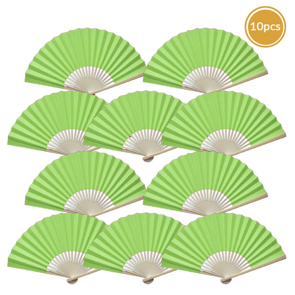 Quasimoon Paper Hand Fans (9Inch Premium, Light Lime Green, 10Pack