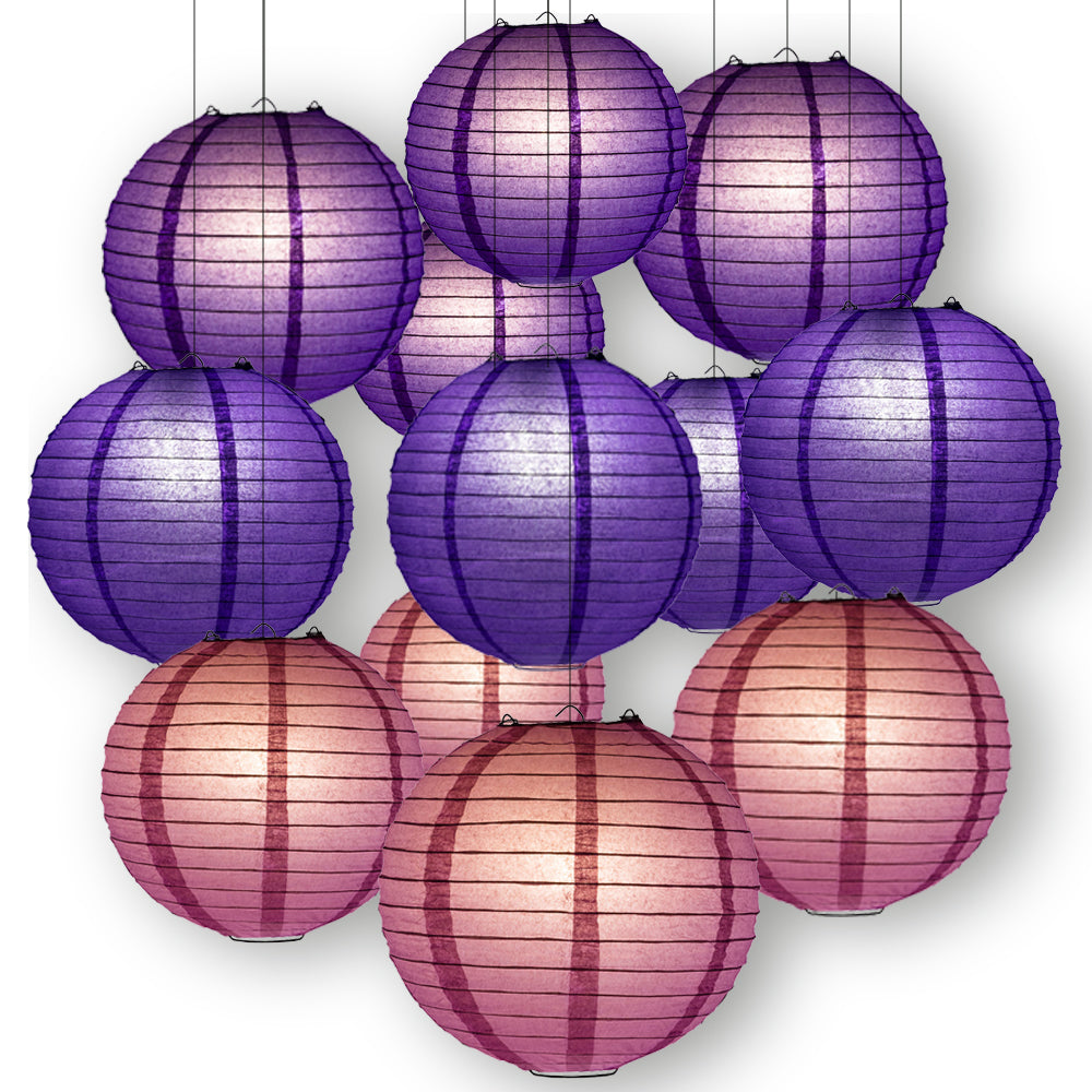Purple Crush Celebration Party Pack Parallel Ribbed Paper Lantern Combo Set (12 pc Set) - PaperLanternStore.com - Paper Lanterns, Decor, Party Lights & More