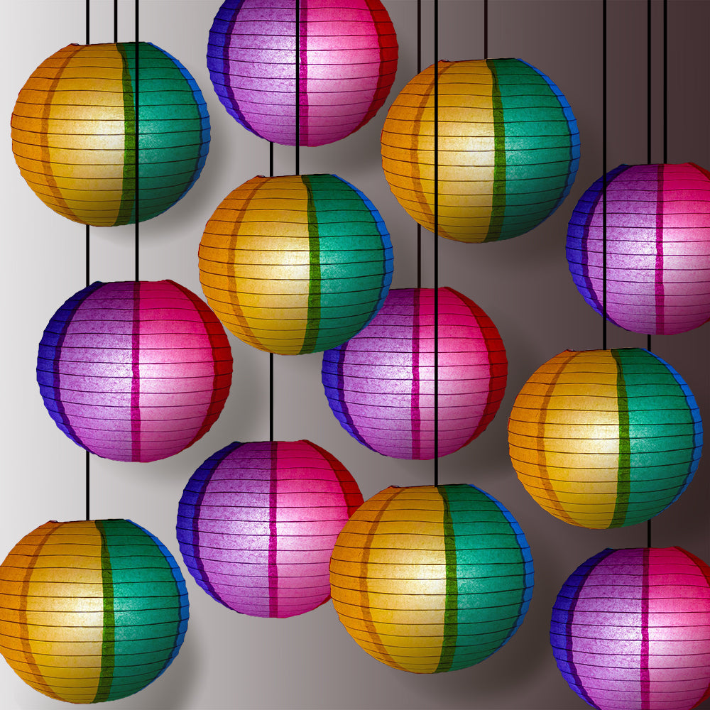14&quot; Rainbow Multi-Color Paper Lantern, Even Ribbing, Hanging Decoration (12-PACK) - PaperLanternStore.com - Paper Lanterns, Decor, Party Lights &amp; More