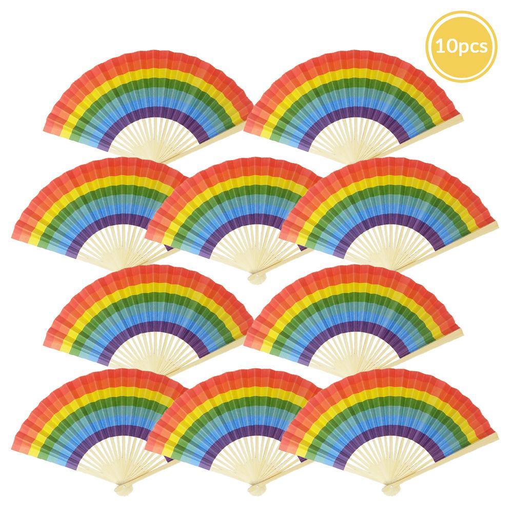9" Rainbow Multi-Color Paper Hand Fans for Weddings, Parties, Premium Paper Stock (10 PACK) - PaperLanternStore.com - Paper Lanterns, Decor, Party Lights & More