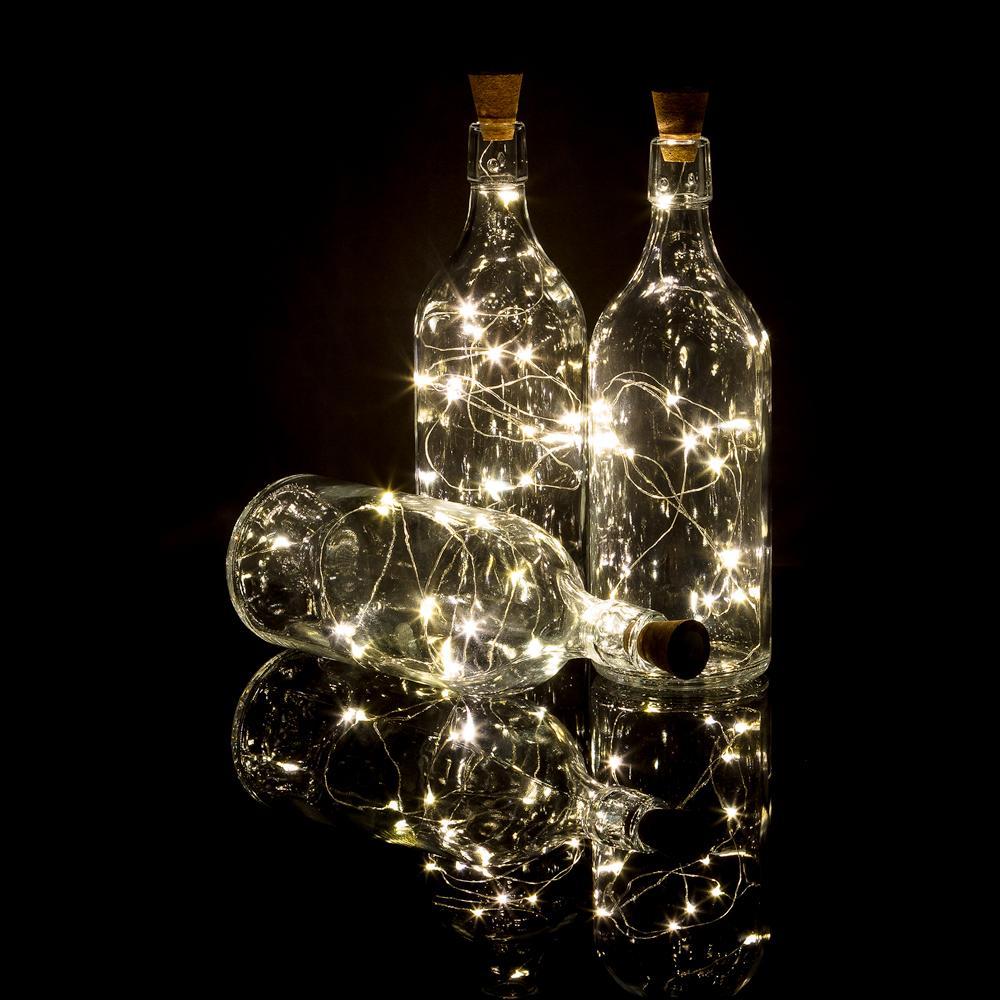 3 Pack | 15 Super Bright Warm White LED Battery Operated Wine Bottle lights With Real Cork DIY Fairy String Light For Home Wedding Party Decoration - PaperLanternStore.com - Paper Lanterns, Decor, Party Lights & More