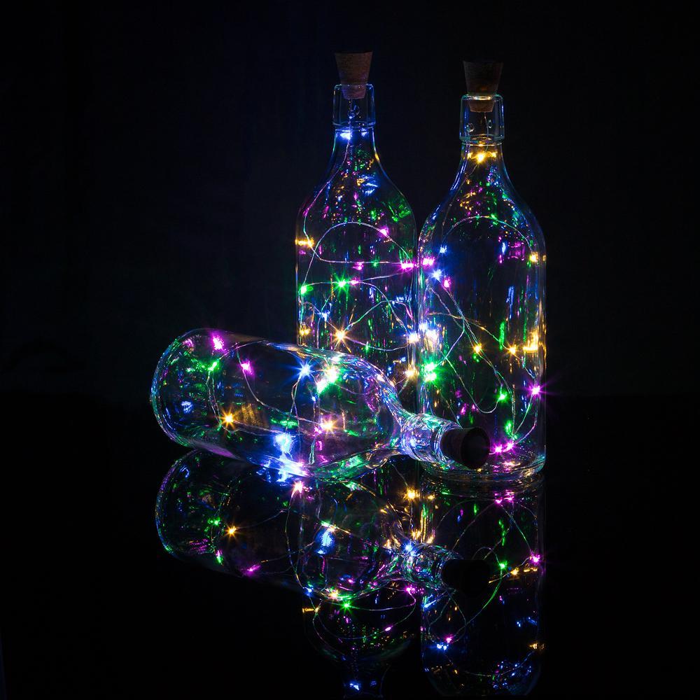 3 Pack | 15 Super Bright RGB LED Battery Operated Wine Bottle lights With Real Cork DIY Fairy String Light For Home Wedding Party Decoration - PaperLanternStore.com - Paper Lanterns, Decor, Party Lights & More