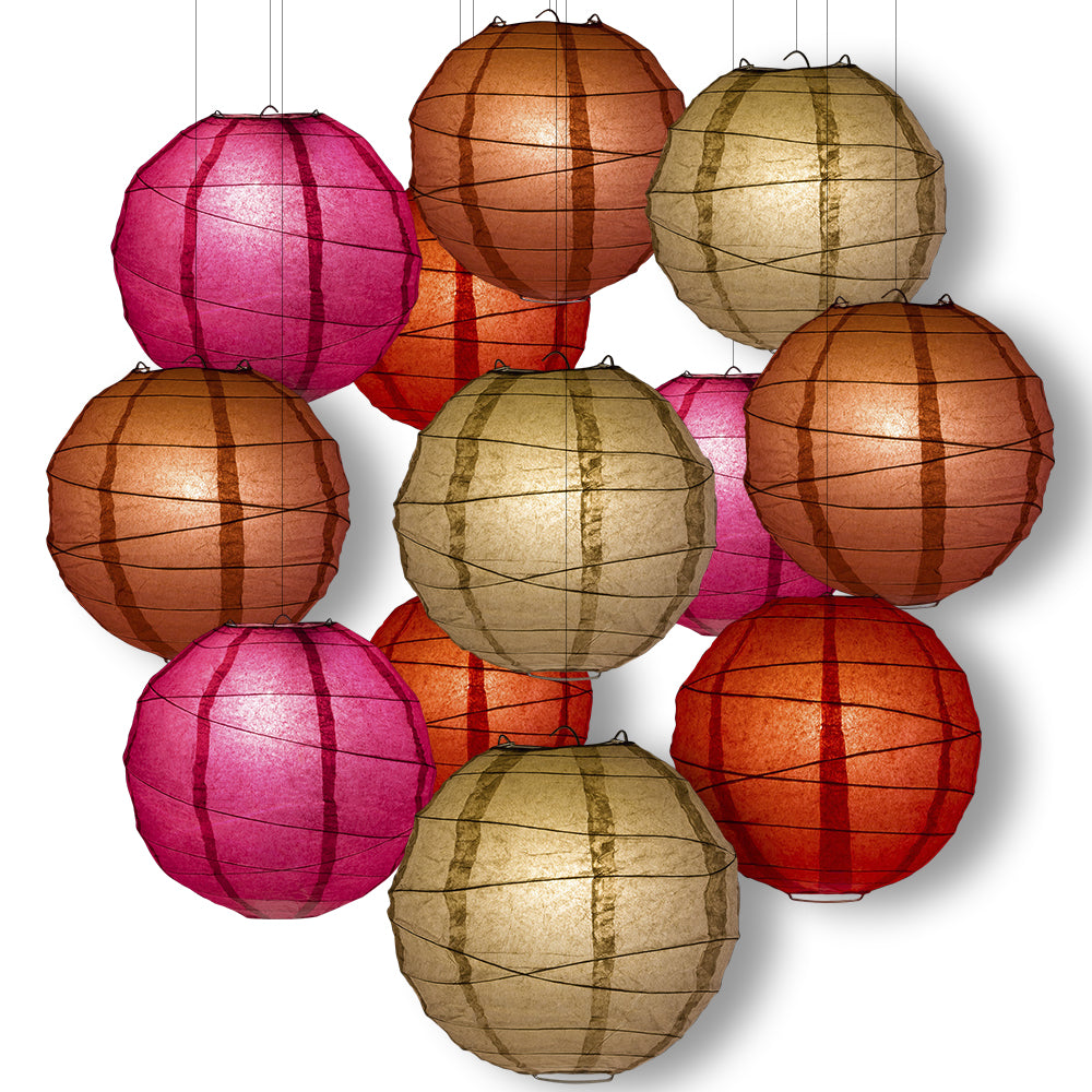 Red Color Party Pack Crisscross Ribbed Paper Lantern Combo Set (12 pc Set) - PaperLanternStore.com - Paper Lanterns, Decor, Party Lights & More