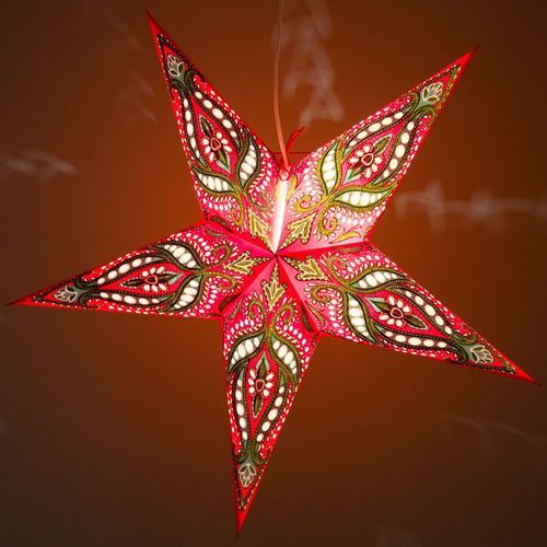 3-PACK + Cord | Red and Green Dragon Glitter 24&quot; Illuminated Paper Star Lanterns and Lamp Cord Hanging Decorations - PaperLanternStore.com - Paper Lanterns, Decor, Party Lights &amp; More