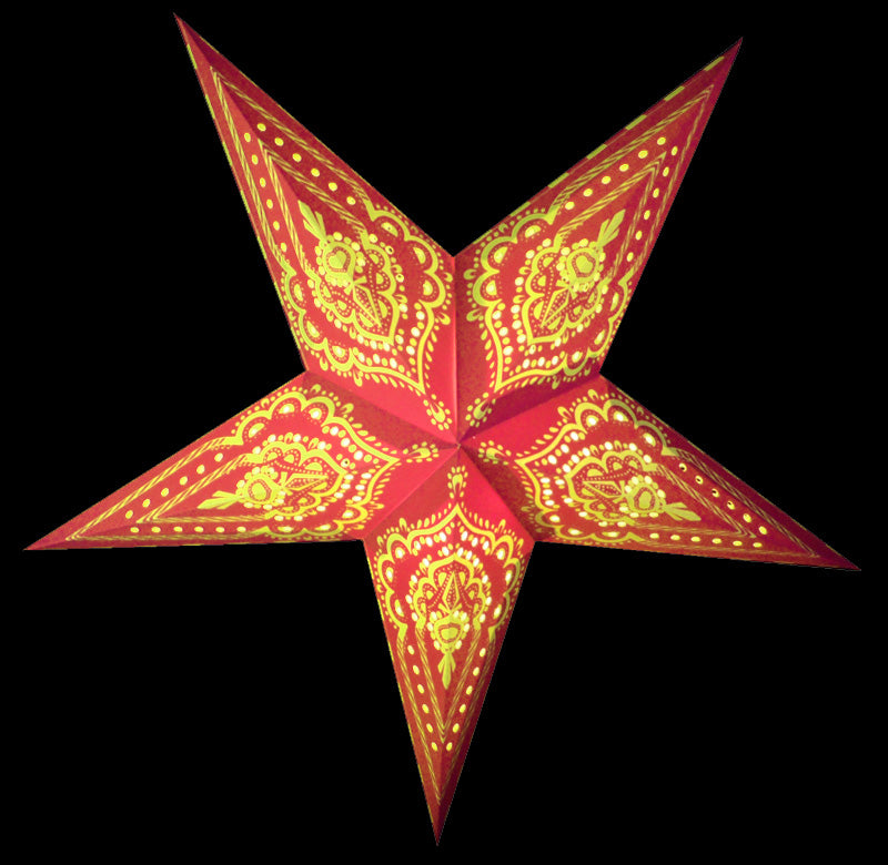 24&quot; Red on Yellow Mehandi Paper Star Lantern, Chinese Hanging Wedding &amp; Party Decoration - PaperLanternStore.com - Paper Lanterns, Decor, Party Lights &amp; More