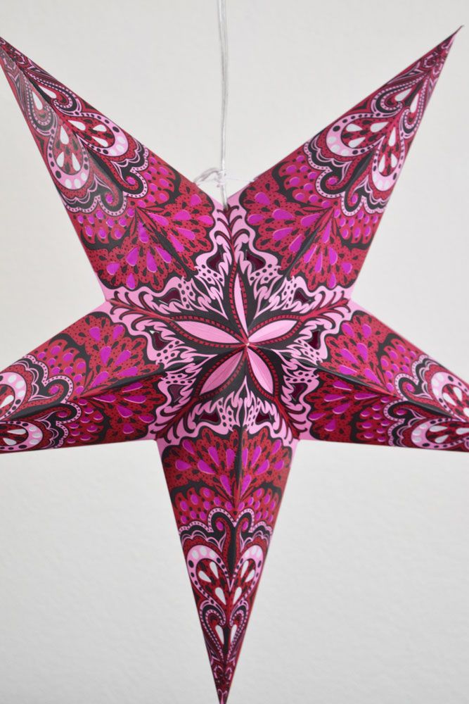 24" Red Pink Rain Paper Star Lantern, Hanging - PaperLanternStore.com - Paper Lanterns, Decor, Party Lights & More