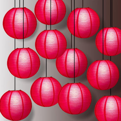 5 PACK | 12" Red Fine Line Premium Even Ribbing Paper Lanterns - PaperLanternStore.com - Paper Lanterns, Decor, Party Lights & More
