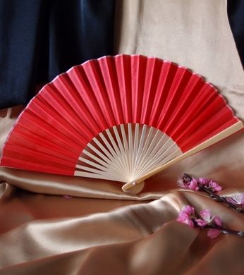 BULK PACK (50) 9" Red Silk Hand Fans for Weddings - PaperLanternStore.com - Paper Lanterns, Decor, Party Lights & More