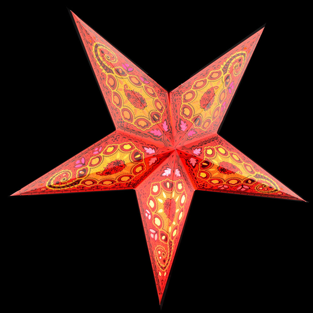 24" Red Tulip Cut Paper Star Lantern, Chinese Hanging Wedding & Party Decoration - PaperLanternStore.com - Paper Lanterns, Decor, Party Lights & More
