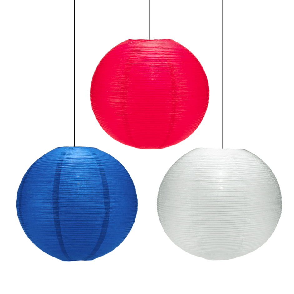 12" Patriotic Fine Line Ribbing Party Pack Paper Lantern Combo Set (3-PACK) - PaperLanternStore.com - Paper Lanterns, Decor, Party Lights & More