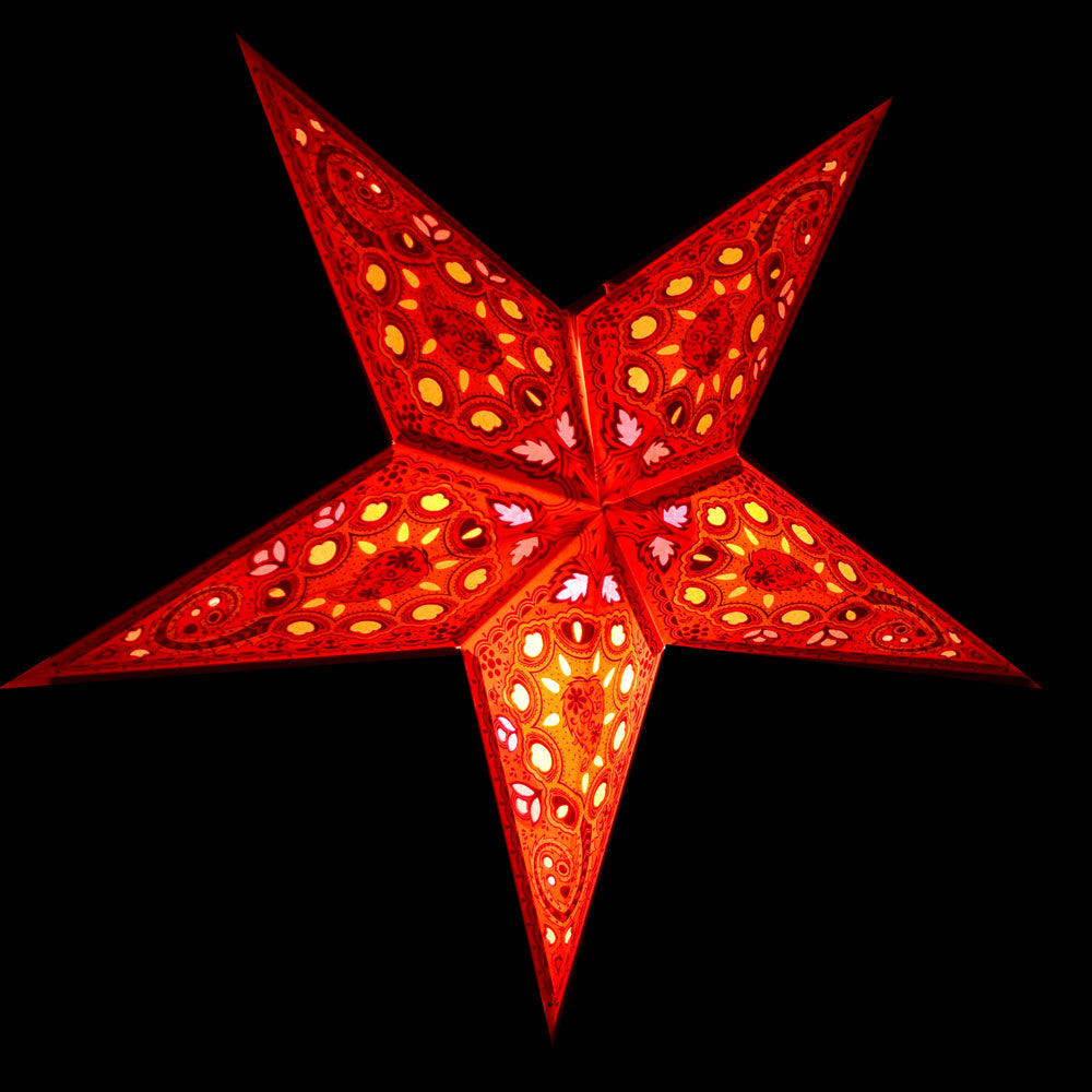 24" Red Tulip Cut Paper Star Lantern, Chinese Hanging Wedding & Party Decoration - PaperLanternStore.com - Paper Lanterns, Decor, Party Lights & More