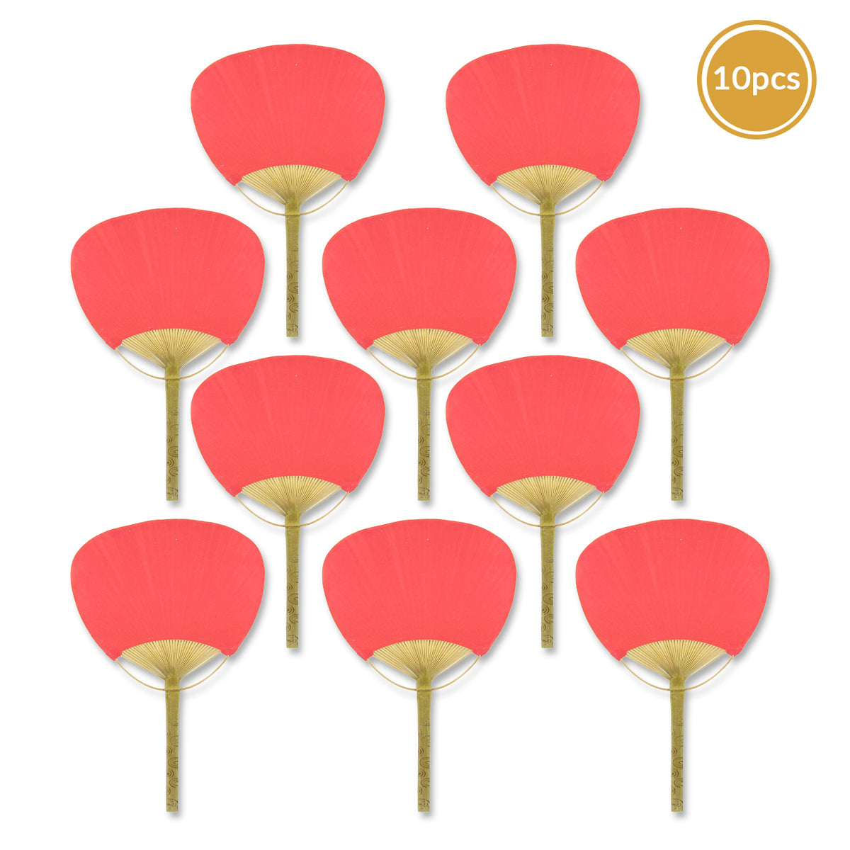 9" Red Paddle Paper Hand Fans for Weddings (10 Pack)