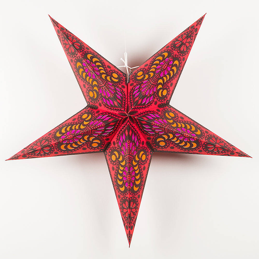 24&quot; Red Peacock Paper Star Lantern, Chinese Hanging Wedding &amp; Party Decoration - PaperLanternStore.com - Paper Lanterns, Decor, Party Lights &amp; More