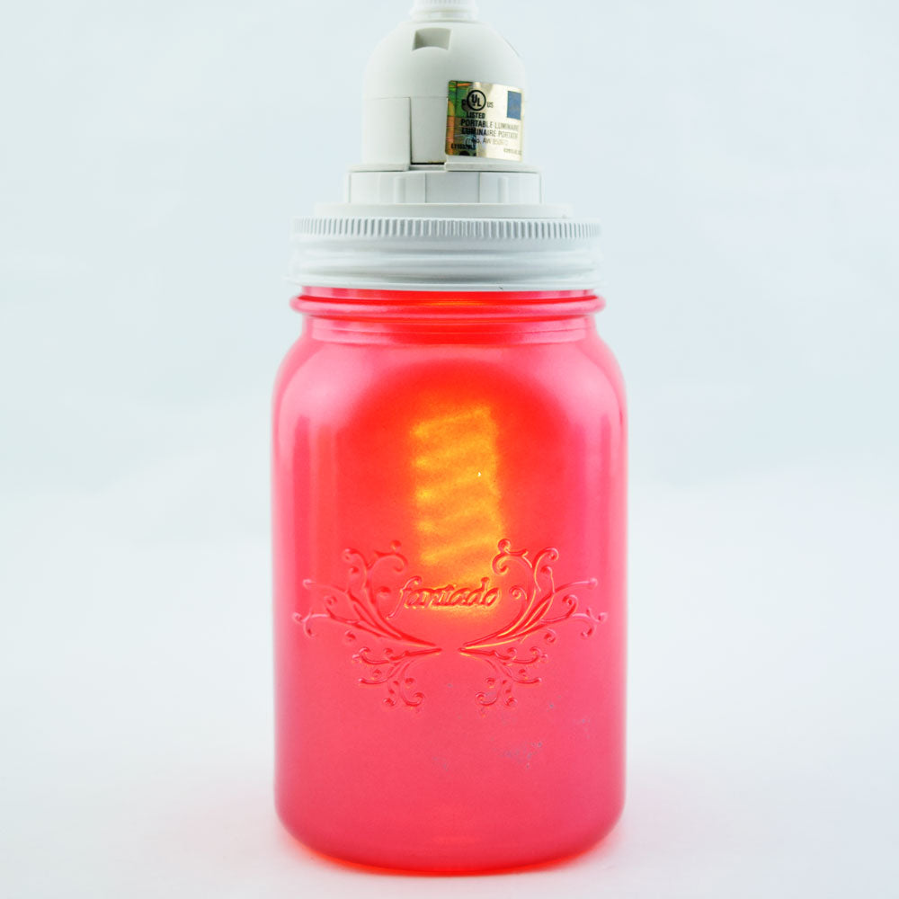 Fantado Frosted Fuchsia / Hot Pink Mason Jar Pendant Light Kit, Regular Mouth, White Cord, 15FT - PaperLanternStore.com - Paper Lanterns, Decor, Party Lights & More