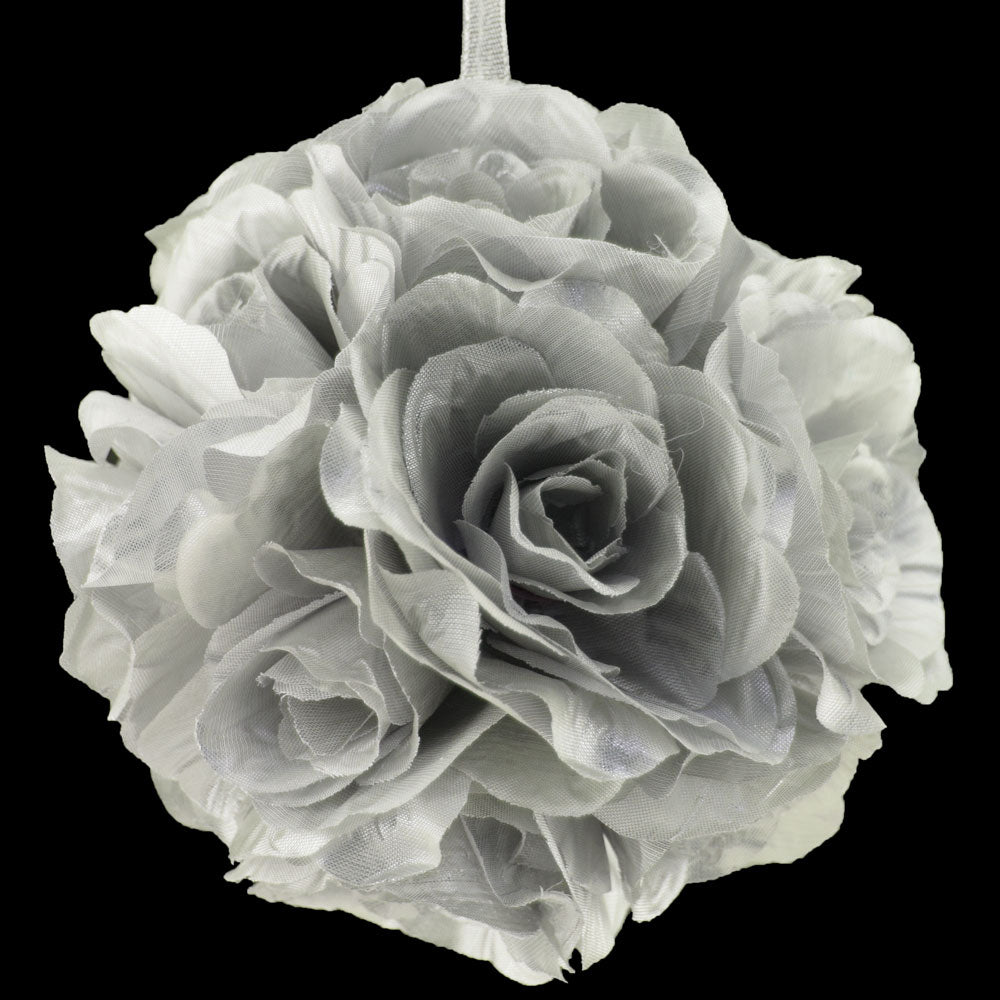 6&quot; Silver Rose Flower Pomander Small Wedding Kissing Ball for Weddings and Decoration - PaperLanternStore.com - Paper Lanterns, Decor, Party Lights &amp; More
