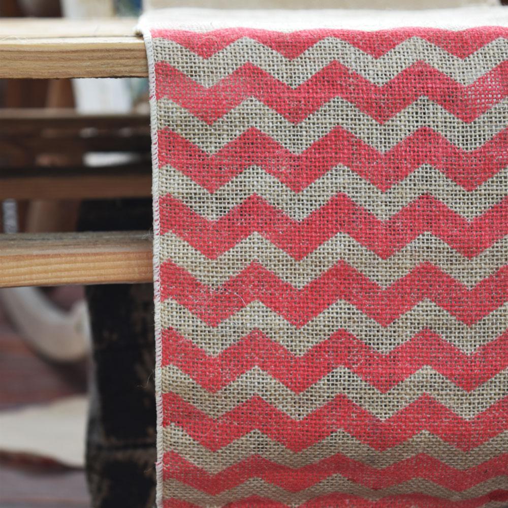 Vintage Burlap Table Runner w/ Red Chevron Pattern (12 x 108) - PaperLanternStore.com - Paper Lanterns, Decor, Party Lights & More