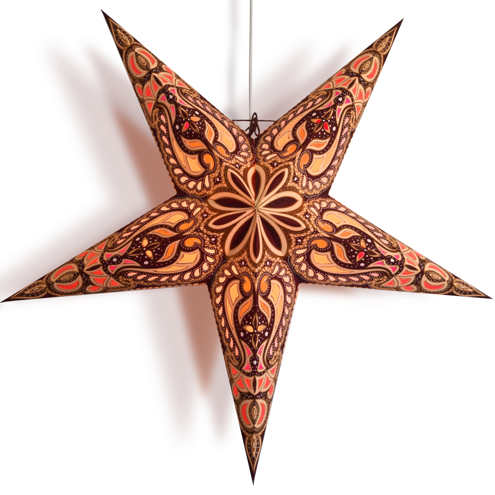 3-PACK 24&quot; Brown Alaskan Glitter Paper Star Lantern, with LED Bulbs and Lamp Cord Light Included