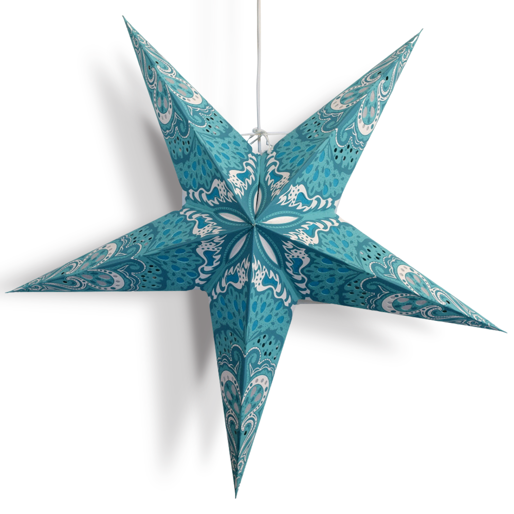24&quot; Turquoise Blue Rain Paper Star Lantern, Chinese Hanging Wedding &amp; Party Decoration
