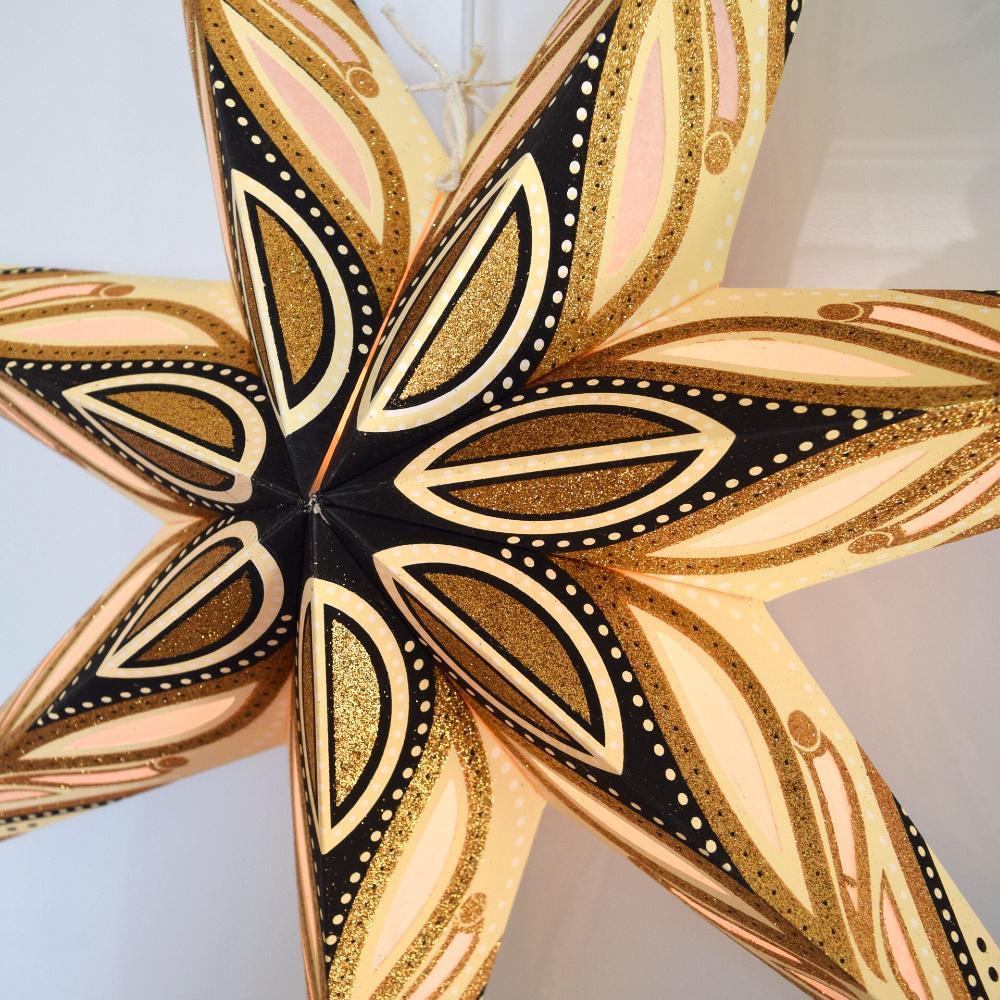24" Latte Brown Koko Glitter 7-Point Paper Star Lantern, Hanging Wedding & Party Decoration