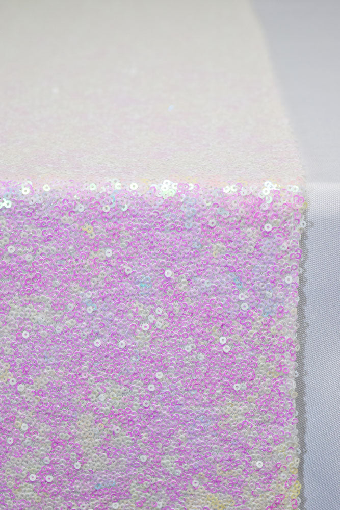 White and Pink Iridescent Sequin Table Runner - 12 x 108 Inch - PaperLanternStore.com - Paper Lanterns, Decor, Party Lights &amp; More