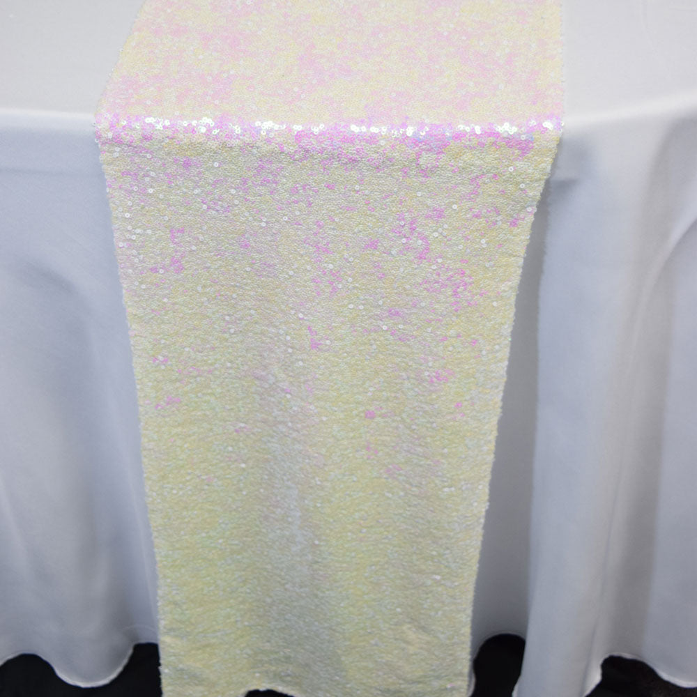 White and Pink Iridescent Sequin Table Runner - 12 x 108 Inch - PaperLanternStore.com - Paper Lanterns, Decor, Party Lights &amp; More